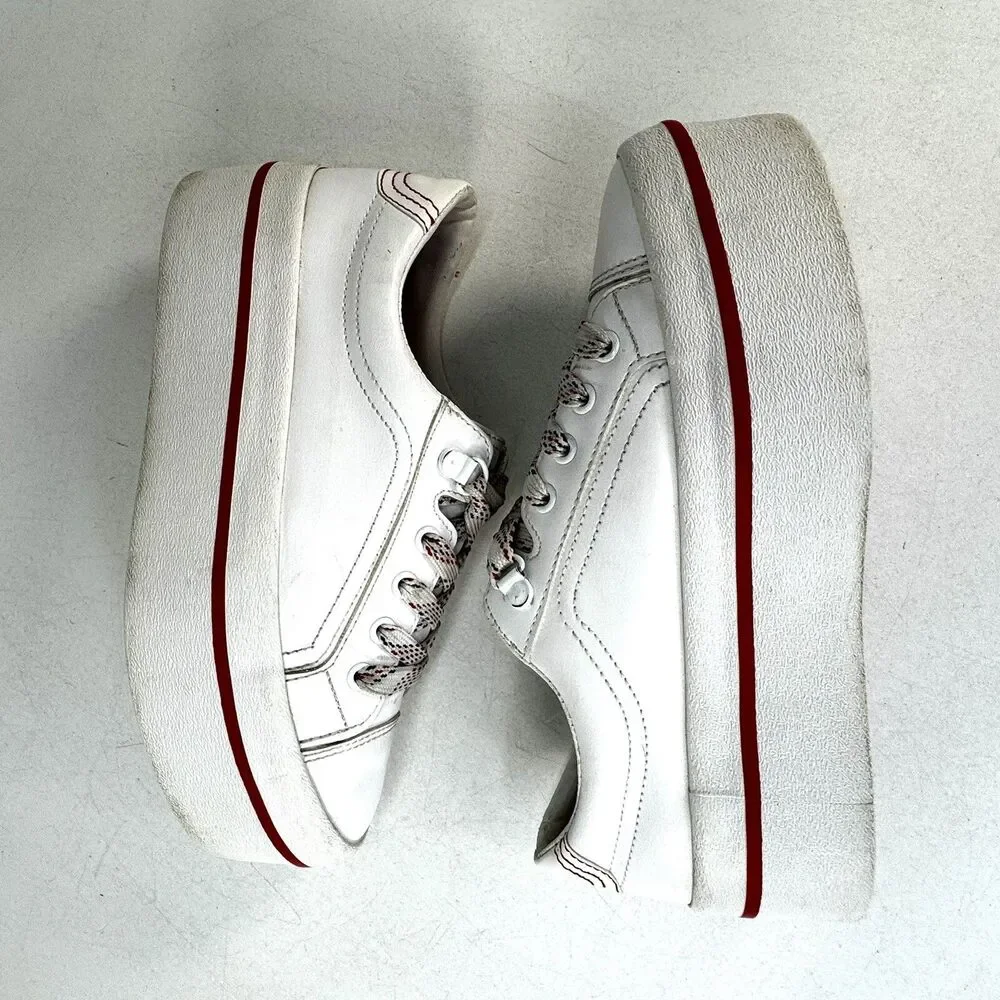 Bershka Womens Size EU 36 US 5.5 Platform Chunky White Leather Shoes Red Stripe